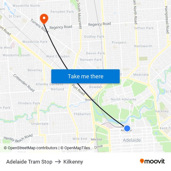 Adelaide Tram Stop to Kilkenny map