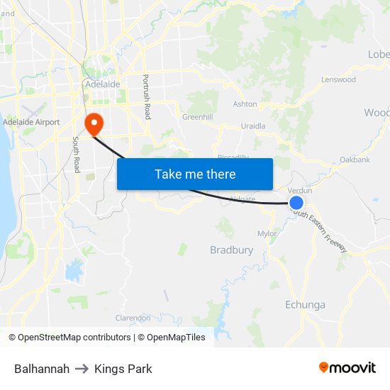 Balhannah to Kings Park map