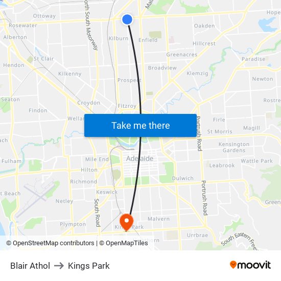 Blair Athol to Kings Park map