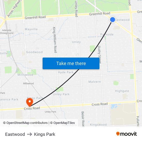 Eastwood to Kings Park map