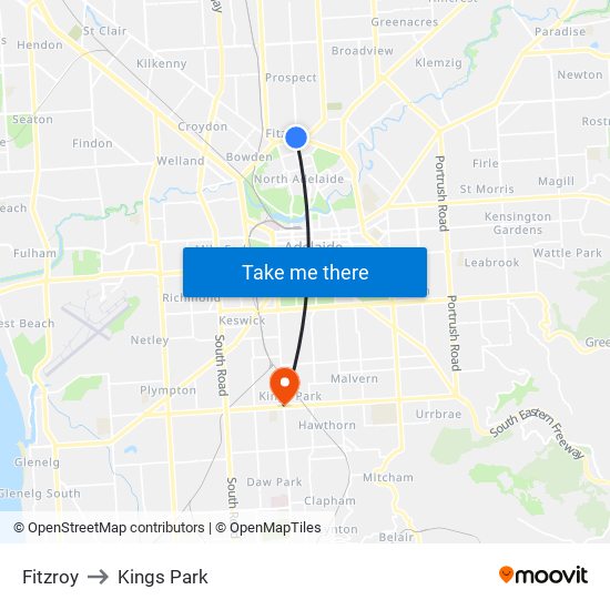 Fitzroy to Kings Park map