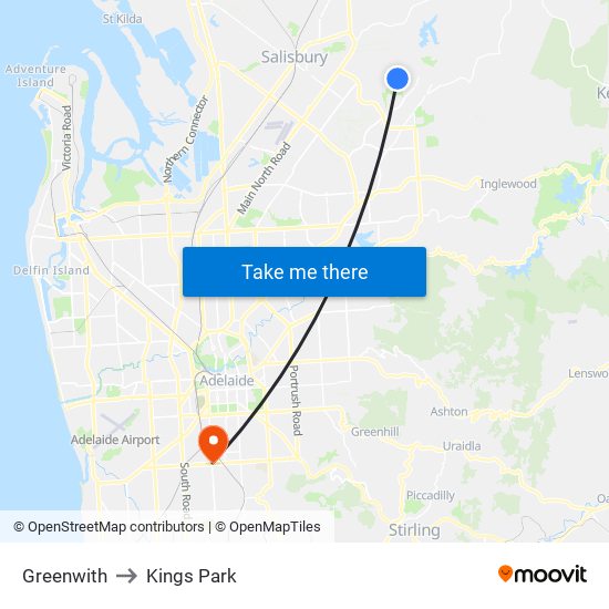 Greenwith to Kings Park map