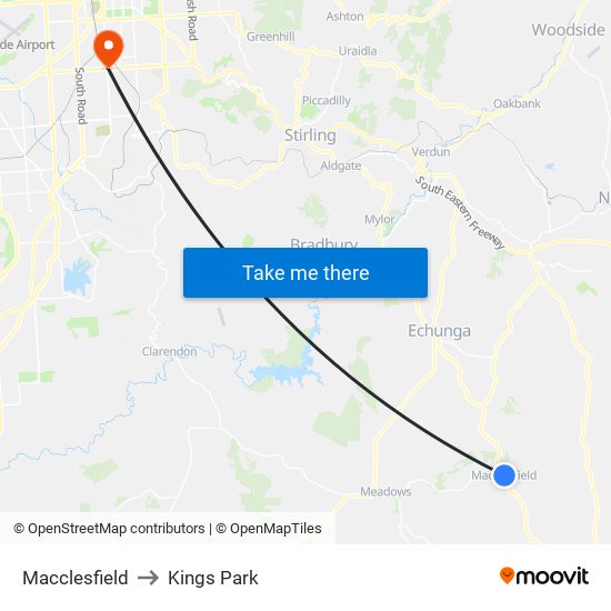 Macclesfield to Kings Park map