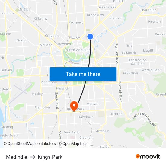 Medindie to Kings Park map