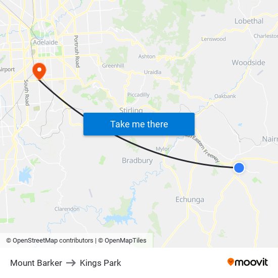 Mount Barker to Kings Park map