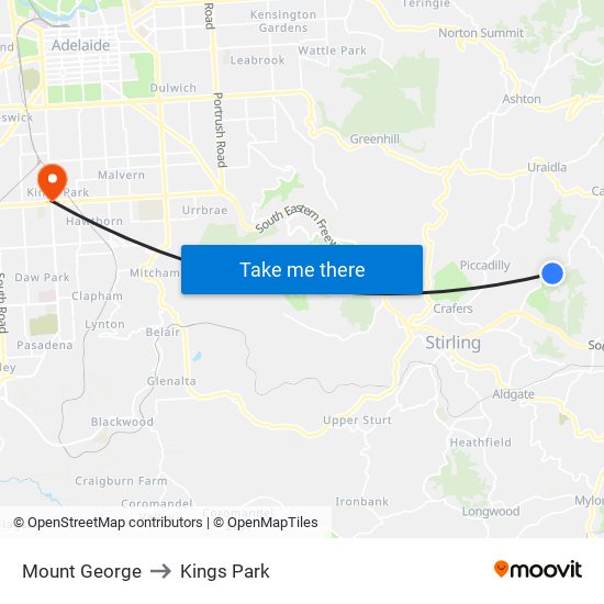 Mount George to Kings Park map
