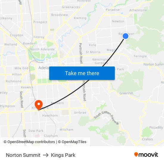 Norton Summit to Kings Park map