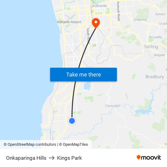 Onkaparinga Hills to Kings Park map