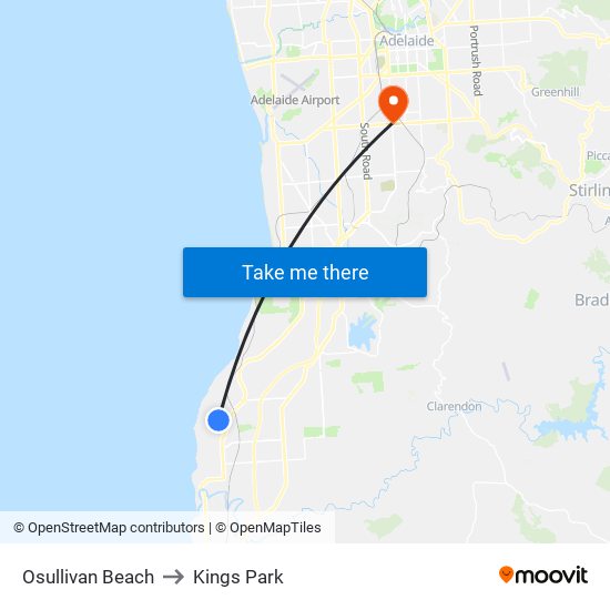 Osullivan Beach to Kings Park map