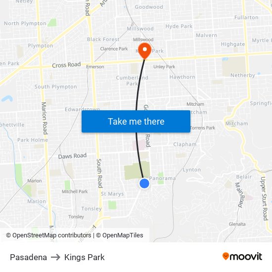 Pasadena to Kings Park map