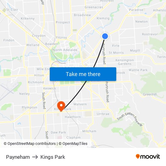 Payneham to Kings Park map