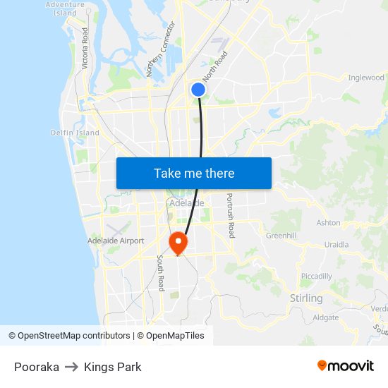 Pooraka to Kings Park map