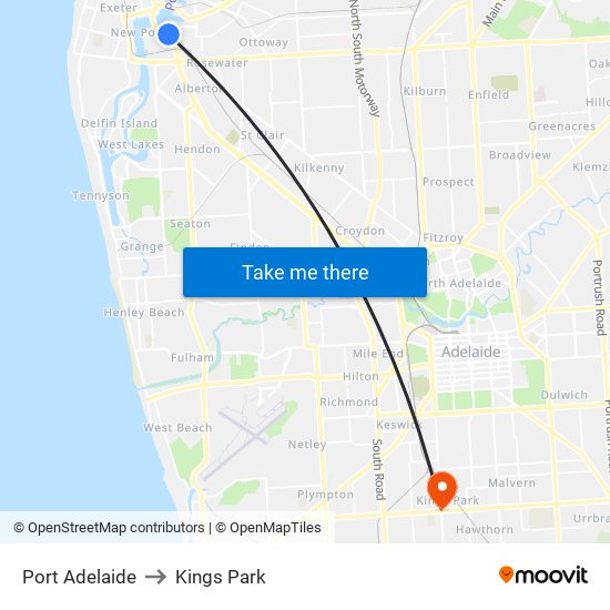 Port Adelaide to Kings Park map