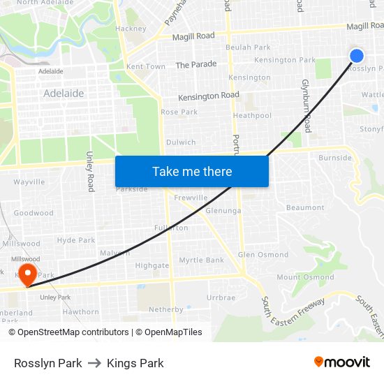 Rosslyn Park to Kings Park map