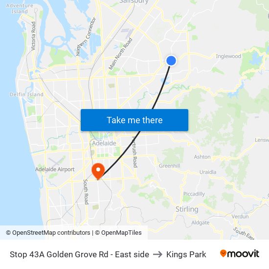 Stop 43A Golden Grove Rd - East side to Kings Park map