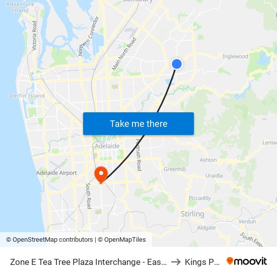 Zone E Tea Tree Plaza Interchange - East side to Kings Park map