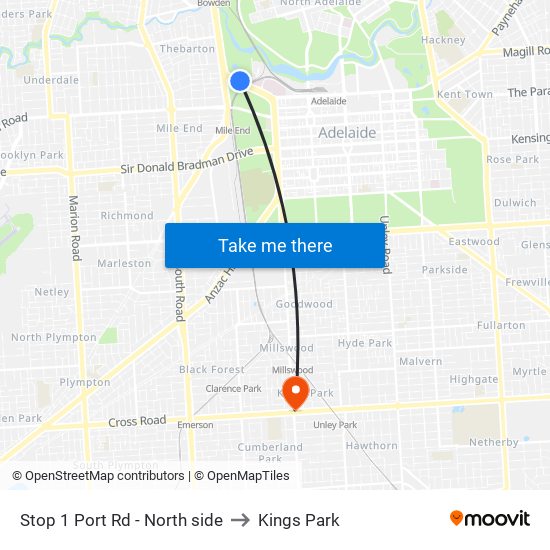 Stop 1 Port Rd - North side to Kings Park map