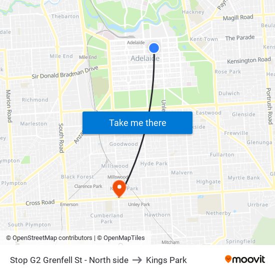 Stop G2 Grenfell St - North side to Kings Park map