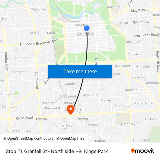 Stop F1 Grenfell St - North side to Kings Park map