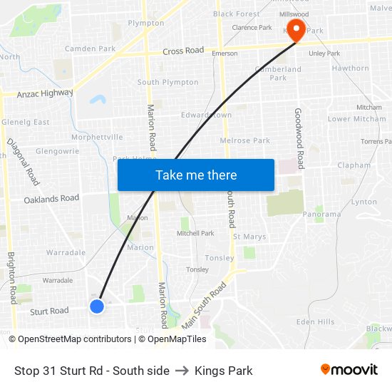 Stop 31 Sturt Rd - South side to Kings Park map