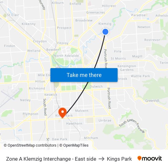 Zone A Klemzig Interchange - East side to Kings Park map