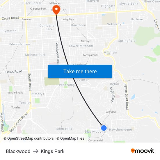 Blackwood to Kings Park map