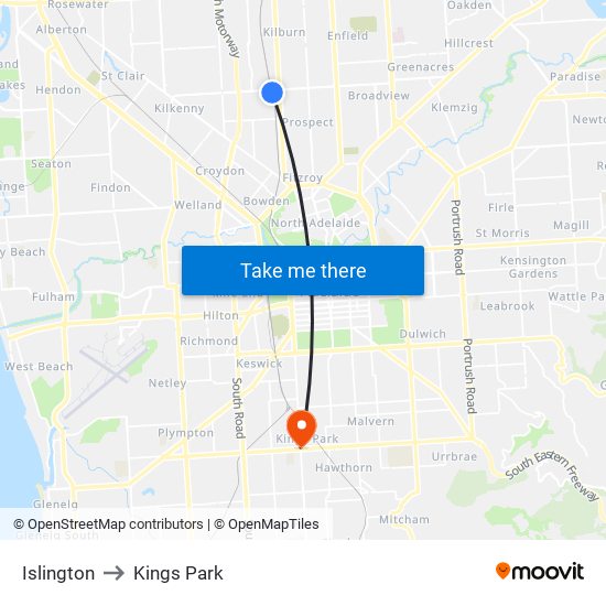 Islington to Kings Park map