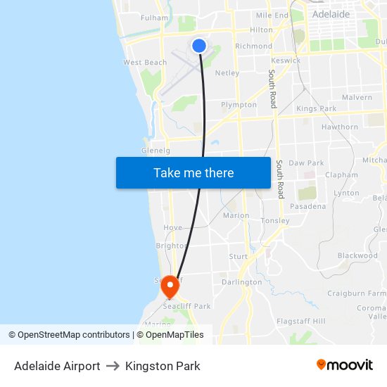 Adelaide Airport to Kingston Park map