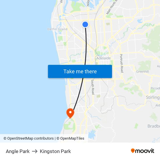 Angle Park to Kingston Park map