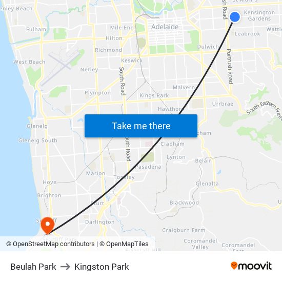 Beulah Park to Kingston Park map