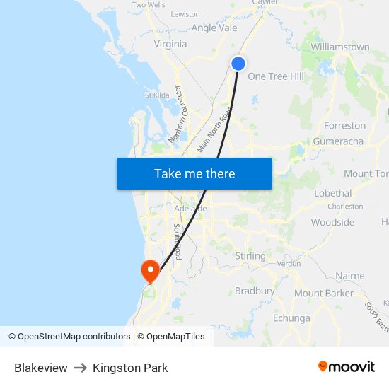 Blakeview to Kingston Park map