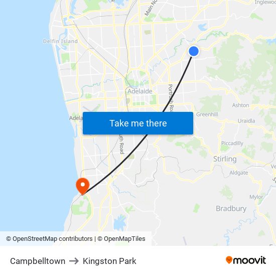 Campbelltown to Kingston Park map