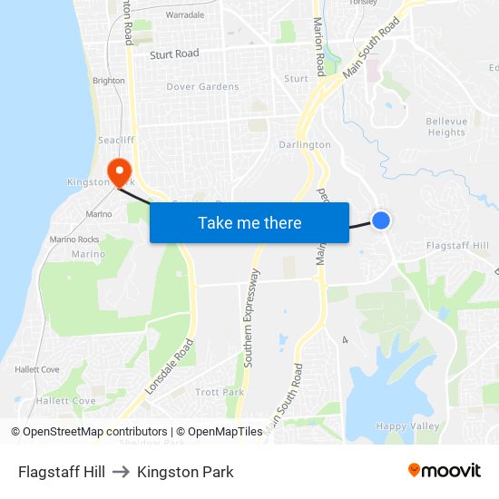 Flagstaff Hill to Kingston Park map