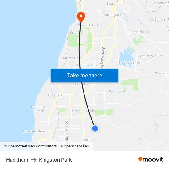 Hackham to Kingston Park map