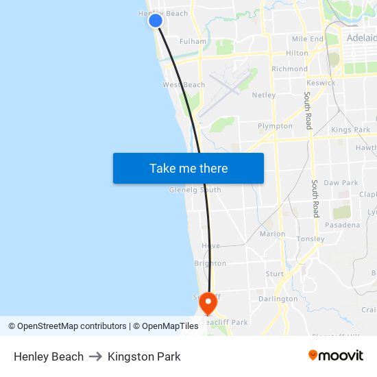 Henley Beach to Kingston Park map