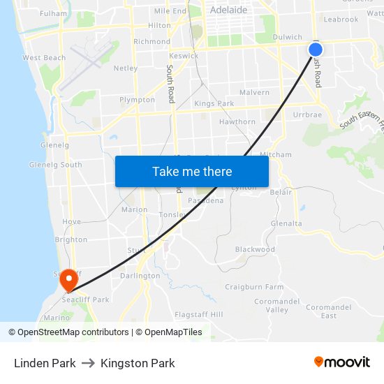 Linden Park to Kingston Park map