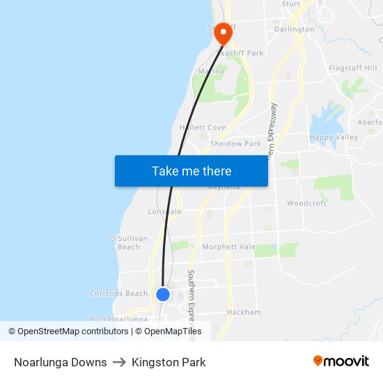 Noarlunga Downs to Kingston Park map