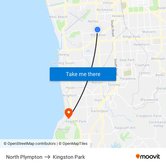 North Plympton to Kingston Park map