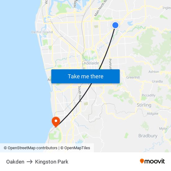 Oakden to Kingston Park map