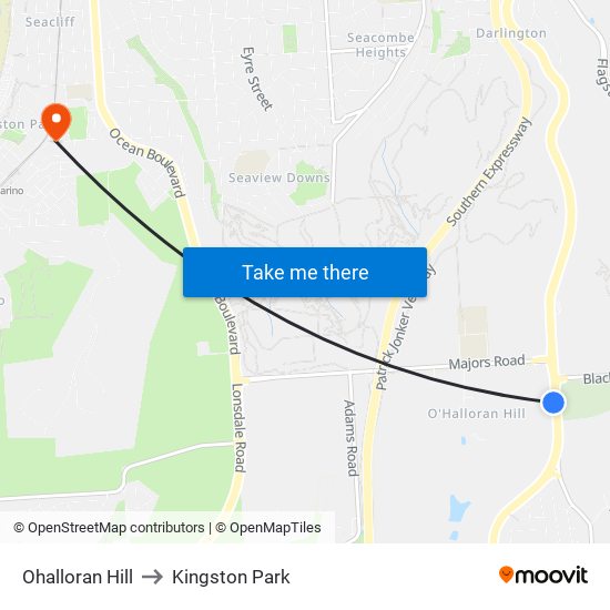 Ohalloran Hill to Kingston Park map