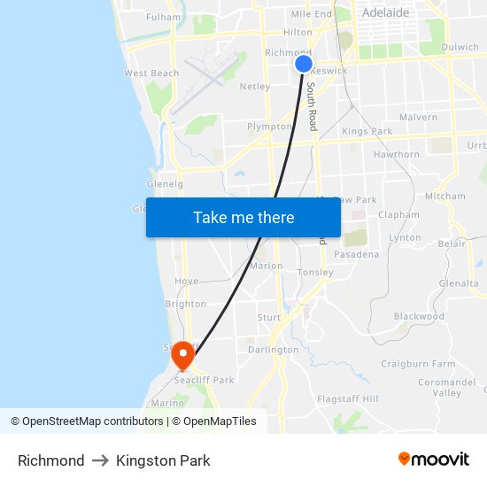 Richmond to Kingston Park map