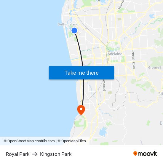 Royal Park to Kingston Park map