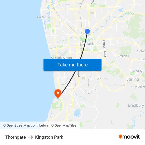 Thorngate to Kingston Park map