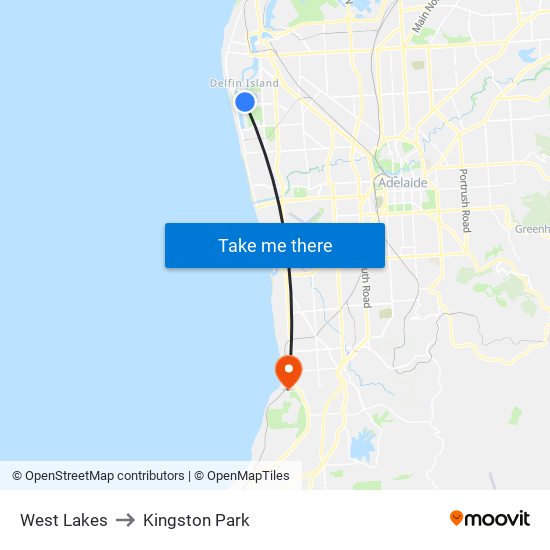 West Lakes to Kingston Park map