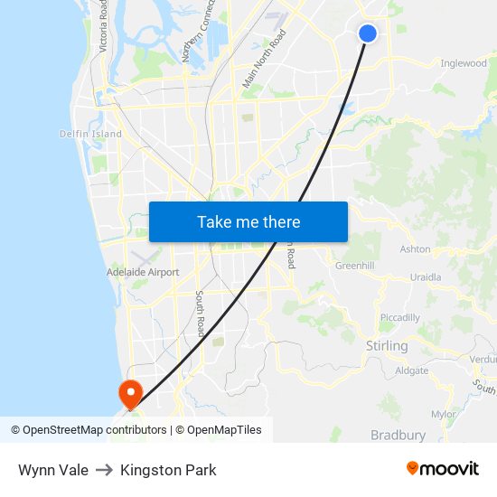 Wynn Vale to Kingston Park map