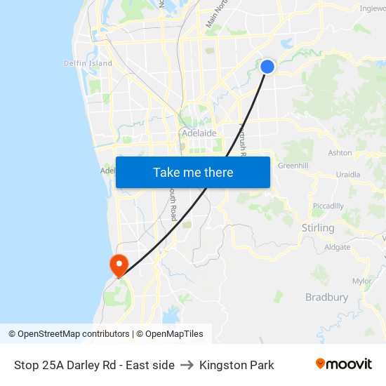 Stop 25A Darley Rd - East side to Kingston Park map