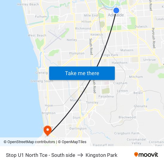 Stop U1 North Tce - South side to Kingston Park map