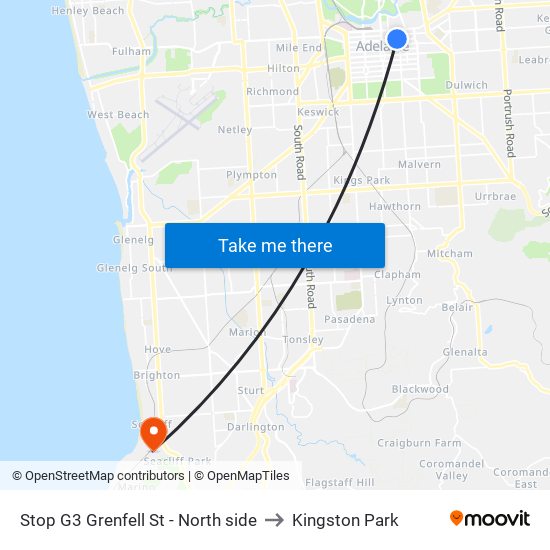 Stop G3 Grenfell St - North side to Kingston Park map