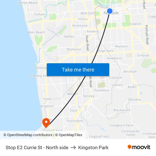 Stop E2 Currie St - North side to Kingston Park map