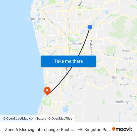 Zone A Klemzig Interchange - East side to Kingston Park map